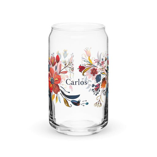 Carlos Exclusive Name Art Piece Can-Shaped Glass Home Office Work Mexican Spanish Pride Gift Cup One-Of-A-Kind Calligraphy Glass | C6 Mexicada 16 oz (No Lid No Straw)