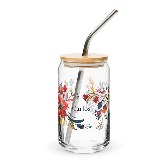 Carlos Exclusive Name Art Piece Can-Shaped Glass Home Office Work Mexican Spanish Pride Gift Cup One-Of-A-Kind Calligraphy Glass | C6 Mexicada 16 oz With Lid & Straw