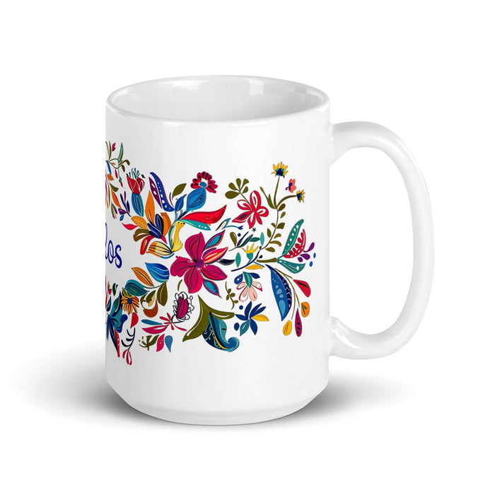 Carlos Exclusive Name Art Piece Home Office Work Coffee Mug Mexican Spanish Pride Gift Cup One-Of-A-Kind Calligraphy White Glossy Mug | C1 Mexicada 15 oz