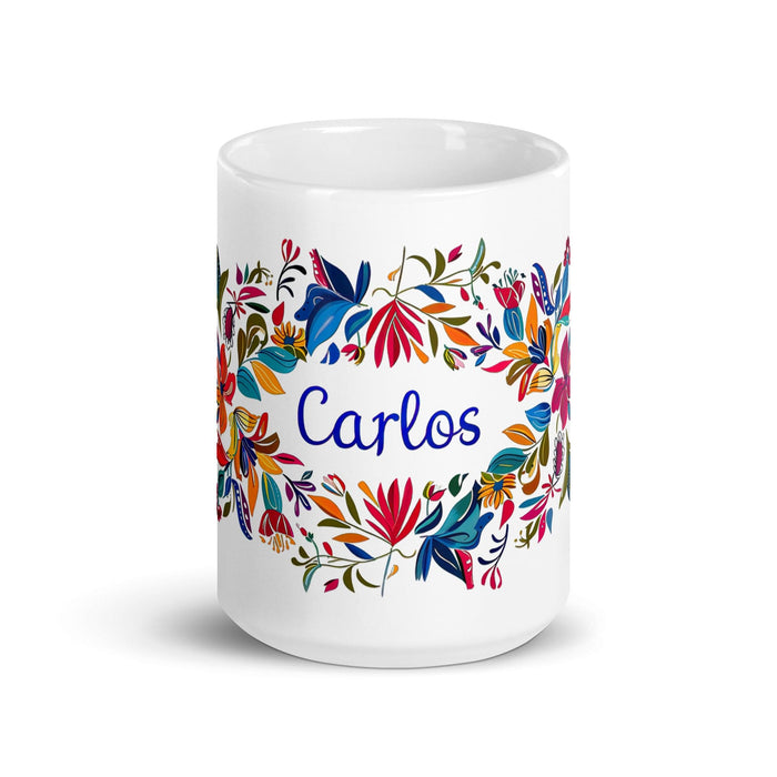 Carlos Exclusive Name Art Piece Home Office Work Coffee Mug Mexican Spanish Pride Gift Cup One-Of-A-Kind Calligraphy White Glossy Mug | C1 Mexicada