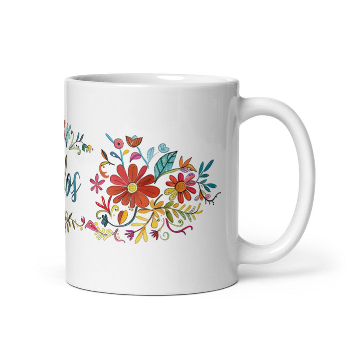 Carlos Exclusive Name Art Piece Home Office Work Coffee Mug Mexican Spanish Pride Gift Cup One-Of-A-Kind Calligraphy White Glossy Mug | C10 Mexicada 11 oz