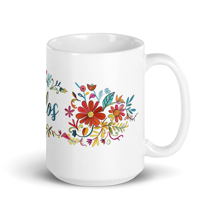 Carlos Exclusive Name Art Piece Home Office Work Coffee Mug Mexican Spanish Pride Gift Cup One-Of-A-Kind Calligraphy White Glossy Mug | C10 Mexicada 15 oz