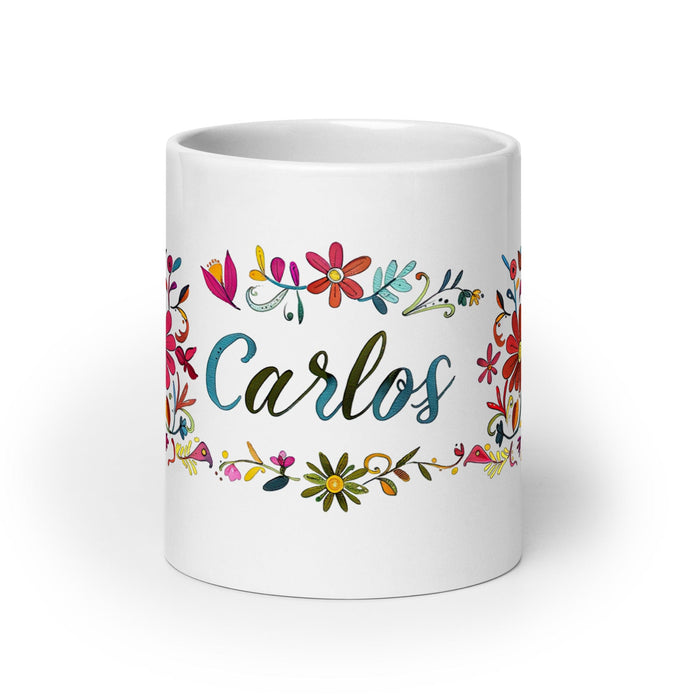 Carlos Exclusive Name Art Piece Home Office Work Coffee Mug Mexican Spanish Pride Gift Cup One-Of-A-Kind Calligraphy White Glossy Mug | C10 Mexicada