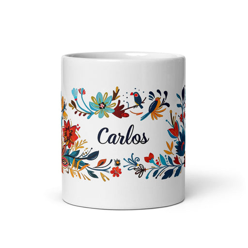 Carlos Exclusive Name Art Piece Home Office Work Coffee Mug Mexican Spanish Pride Gift Cup One-Of-A-Kind Calligraphy White Glossy Mug | C11 Mexicada