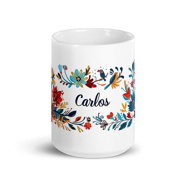 Carlos Exclusive Name Art Piece Home Office Work Coffee Mug Mexican Spanish Pride Gift Cup One-Of-A-Kind Calligraphy White Glossy Mug | C11 Mexicada