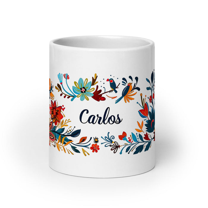 Carlos Exclusive Name Art Piece Home Office Work Coffee Mug Mexican Spanish Pride Gift Cup One-Of-A-Kind Calligraphy White Glossy Mug | C11 Mexicada