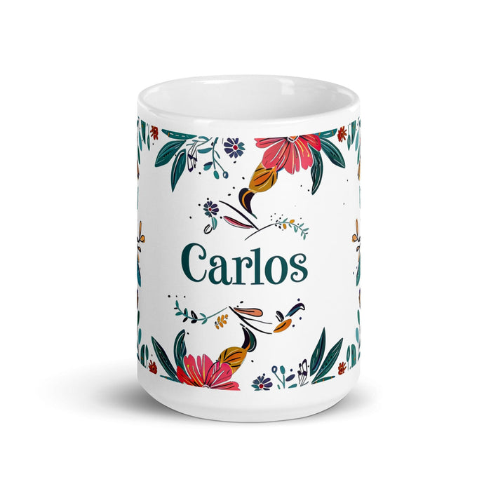 Carlos Exclusive Name Art Piece Home Office Work Coffee Mug Mexican Spanish Pride Gift Cup One-Of-A-Kind Calligraphy White Glossy Mug | C12 Mexicada