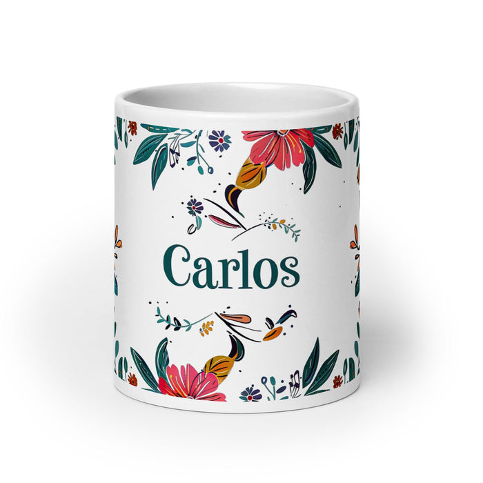 Carlos Exclusive Name Art Piece Home Office Work Coffee Mug Mexican Spanish Pride Gift Cup One-Of-A-Kind Calligraphy White Glossy Mug | C12 Mexicada