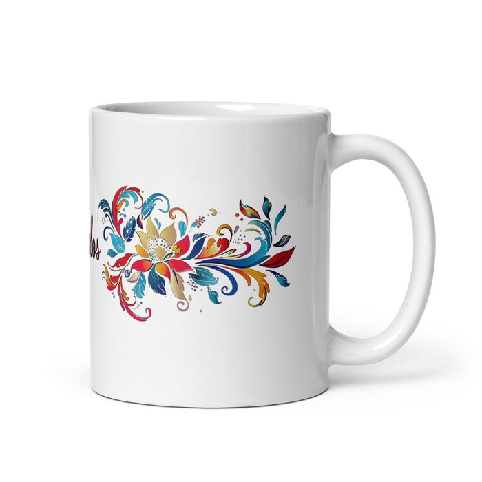 Carlos Exclusive Name Art Piece Home Office Work Coffee Mug Mexican Spanish Pride Gift Cup One-Of-A-Kind Calligraphy White Glossy Mug | C13 Mexicada 11 oz