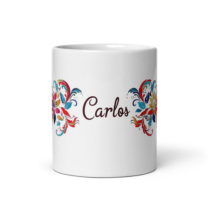 Carlos Exclusive Name Art Piece Home Office Work Coffee Mug Mexican Spanish Pride Gift Cup One-Of-A-Kind Calligraphy White Glossy Mug | C13 Mexicada