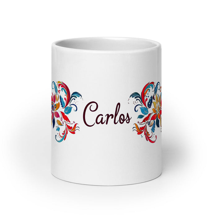 Carlos Exclusive Name Art Piece Home Office Work Coffee Mug Mexican Spanish Pride Gift Cup One-Of-A-Kind Calligraphy White Glossy Mug | C13 Mexicada