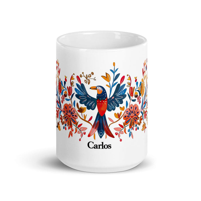 Carlos Exclusive Name Art Piece Home Office Work Coffee Mug Mexican Spanish Pride Gift Cup One-Of-A-Kind Calligraphy White Glossy Mug | C14 Mexicada