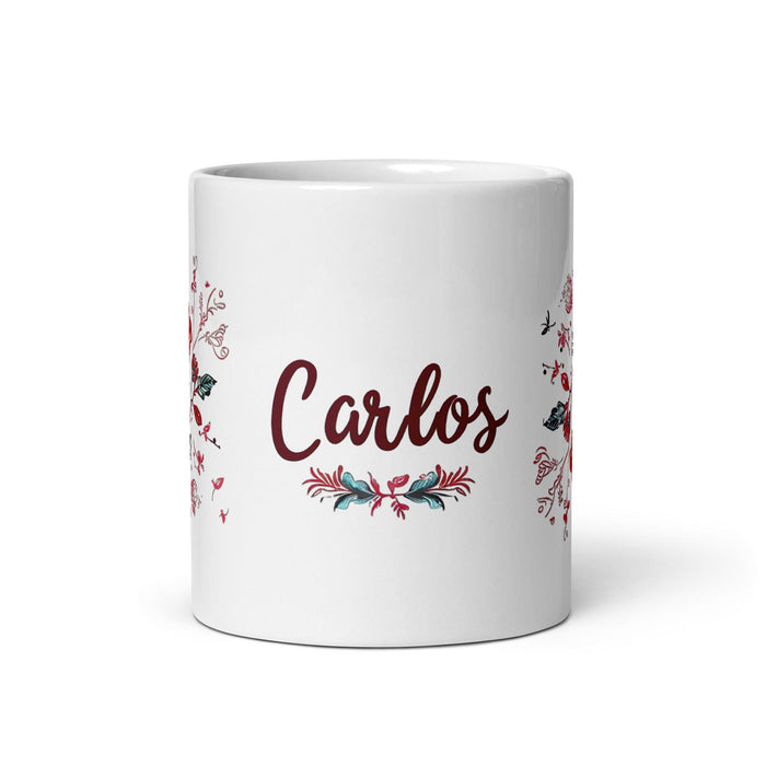 Carlos Exclusive Name Art Piece Home Office Work Coffee Mug Mexican Spanish Pride Gift Cup One-Of-A-Kind Calligraphy White Glossy Mug | C15 Mexicada