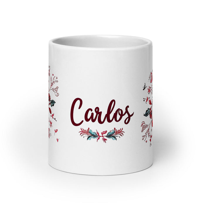 Carlos Exclusive Name Art Piece Home Office Work Coffee Mug Mexican Spanish Pride Gift Cup One-Of-A-Kind Calligraphy White Glossy Mug | C15 Mexicada