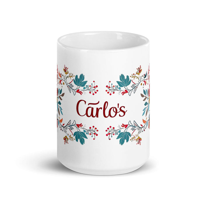 Carlos Exclusive Name Art Piece Home Office Work Coffee Mug Mexican Spanish Pride Gift Cup One-Of-A-Kind Calligraphy White Glossy Mug | C16 Mexicada