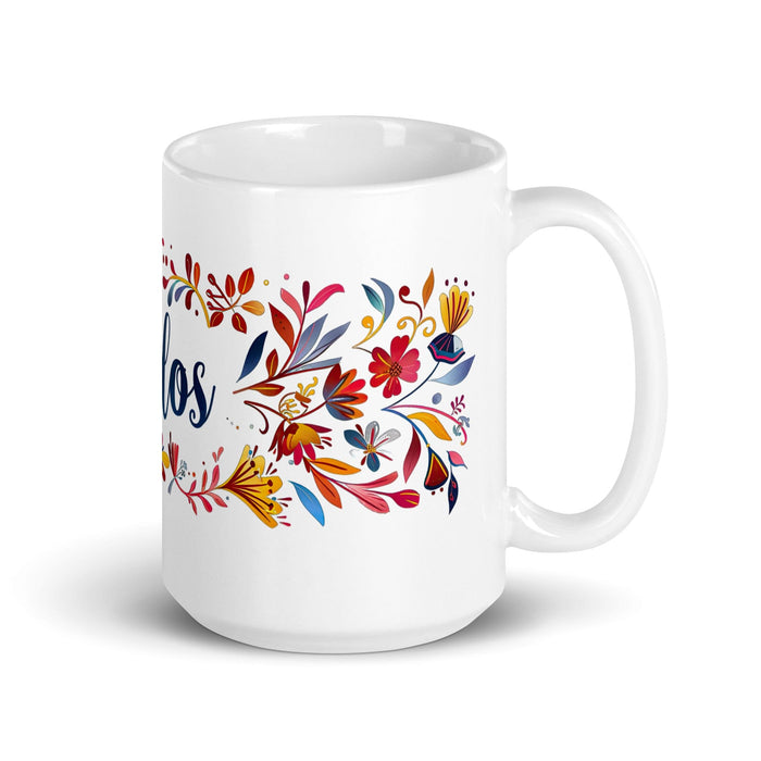 Carlos Exclusive Name Art Piece Home Office Work Coffee Mug Mexican Spanish Pride Gift Cup One-Of-A-Kind Calligraphy White Glossy Mug | C17 Mexicada 15 oz