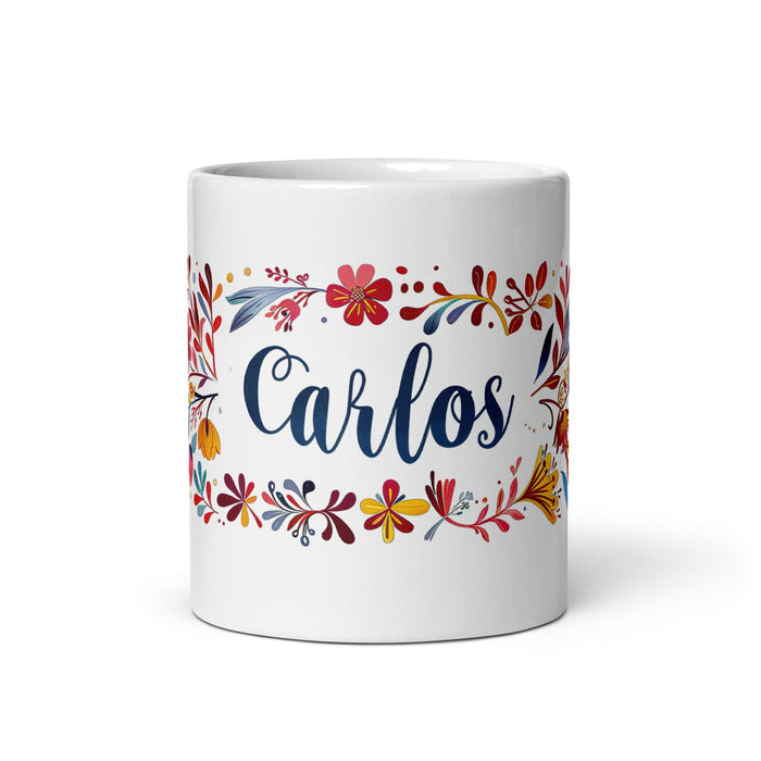 Carlos Exclusive Name Art Piece Home Office Work Coffee Mug Mexican Spanish Pride Gift Cup One-Of-A-Kind Calligraphy White Glossy Mug | C17 Mexicada