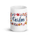 Carlos Exclusive Name Art Piece Home Office Work Coffee Mug Mexican Spanish Pride Gift Cup One-Of-A-Kind Calligraphy White Glossy Mug | C17 Mexicada