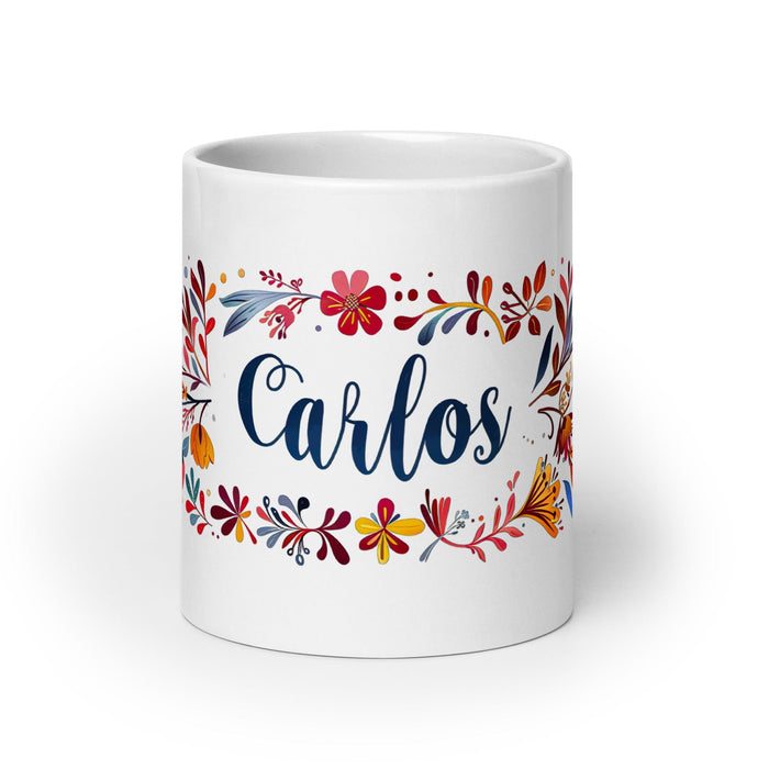 Carlos Exclusive Name Art Piece Home Office Work Coffee Mug Mexican Spanish Pride Gift Cup One-Of-A-Kind Calligraphy White Glossy Mug | C17 Mexicada