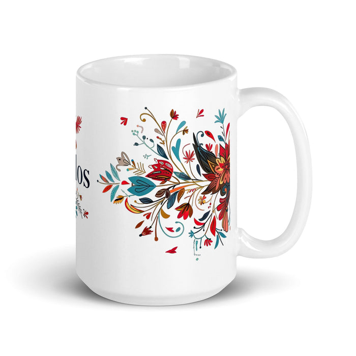 Carlos Exclusive Name Art Piece Home Office Work Coffee Mug Mexican Spanish Pride Gift Cup One-Of-A-Kind Calligraphy White Glossy Mug | C18 Mexicada 15 oz