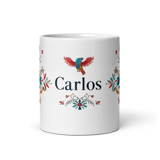 Carlos Exclusive Name Art Piece Home Office Work Coffee Mug Mexican Spanish Pride Gift Cup One-Of-A-Kind Calligraphy White Glossy Mug | C18 Mexicada