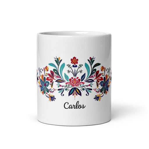 Carlos Exclusive Name Art Piece Home Office Work Coffee Mug Mexican Spanish Pride Gift Cup One-Of-A-Kind Calligraphy White Glossy Mug | C2 Mexicada