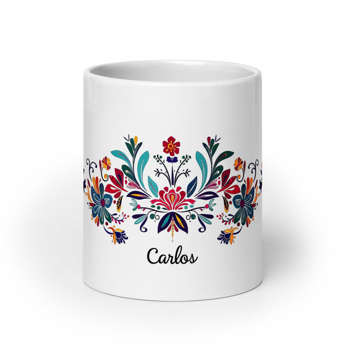 Carlos Exclusive Name Art Piece Home Office Work Coffee Mug Mexican Spanish Pride Gift Cup One-Of-A-Kind Calligraphy White Glossy Mug | C2 Mexicada