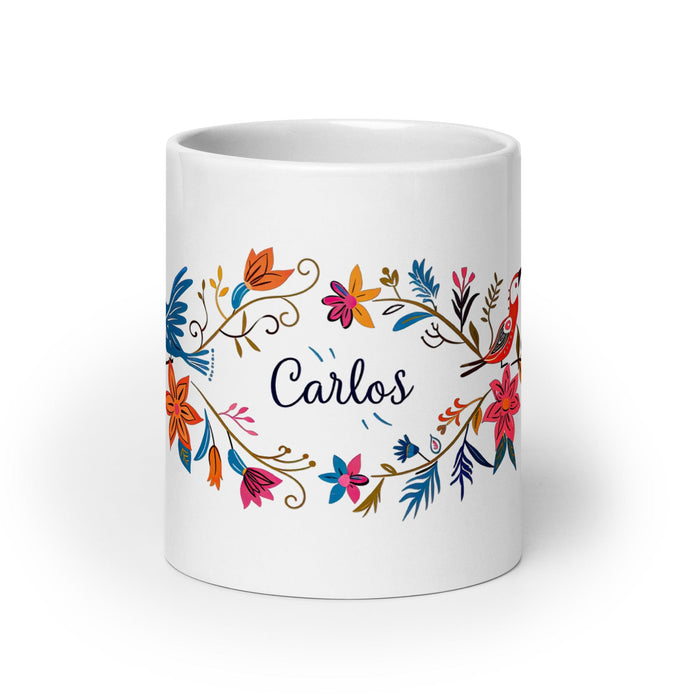 Carlos Exclusive Name Art Piece Home Office Work Coffee Mug Mexican Spanish Pride Gift Cup One-Of-A-Kind Calligraphy White Glossy Mug | C21 Mexicada