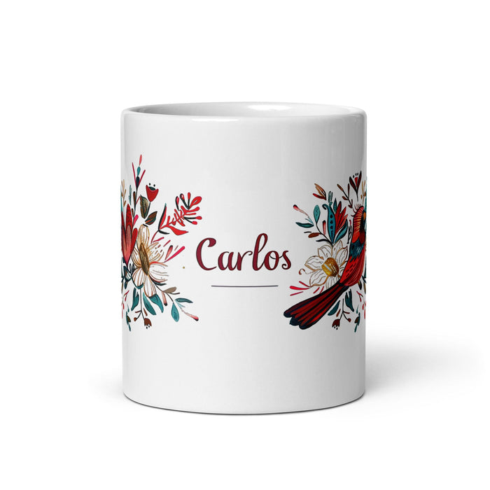 Carlos Exclusive Name Art Piece Home Office Work Coffee Mug Mexican Spanish Pride Gift Cup One-Of-A-Kind Calligraphy White Glossy Mug | C23 Mexicada