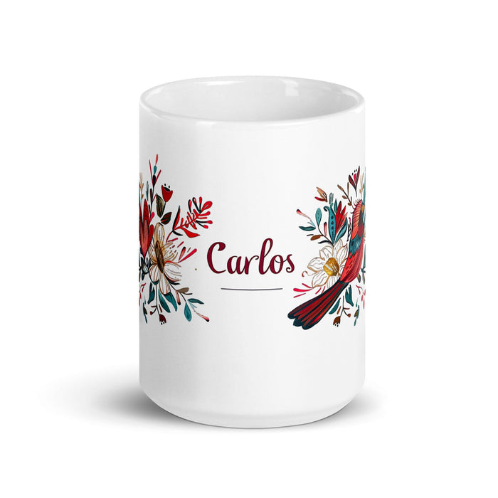 Carlos Exclusive Name Art Piece Home Office Work Coffee Mug Mexican Spanish Pride Gift Cup One-Of-A-Kind Calligraphy White Glossy Mug | C23 Mexicada