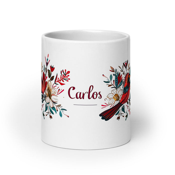 Carlos Exclusive Name Art Piece Home Office Work Coffee Mug Mexican Spanish Pride Gift Cup One-Of-A-Kind Calligraphy White Glossy Mug | C23 Mexicada