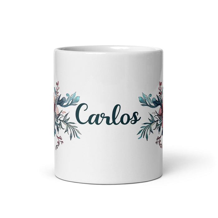 Carlos Exclusive Name Art Piece Home Office Work Coffee Mug Mexican Spanish Pride Gift Cup One-Of-A-Kind Calligraphy White Glossy Mug | C24 Mexicada