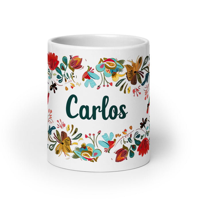 Carlos Exclusive Name Art Piece Home Office Work Coffee Mug Mexican Spanish Pride Gift Cup One-Of-A-Kind Calligraphy White Glossy Mug | C25 Mexicada