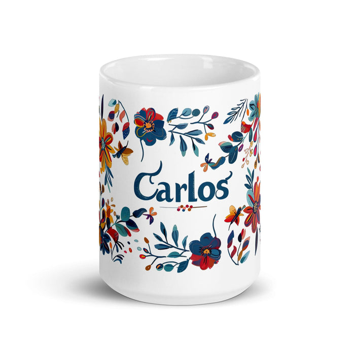 Carlos Exclusive Name Art Piece Home Office Work Coffee Mug Mexican Spanish Pride Gift Cup One-Of-A-Kind Calligraphy White Glossy Mug | C28 Mexicada