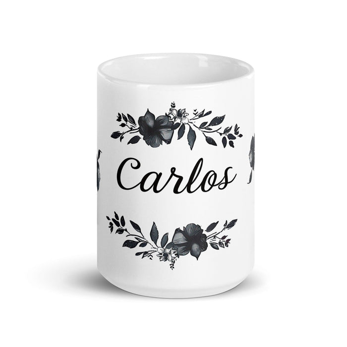 Carlos Exclusive Name Art Piece Home Office Work Coffee Mug Mexican Spanish Pride Gift Cup One-Of-A-Kind Calligraphy White Glossy Mug | C3 Mexicada