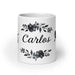 Carlos Exclusive Name Art Piece Home Office Work Coffee Mug Mexican Spanish Pride Gift Cup One-Of-A-Kind Calligraphy White Glossy Mug | C3 Mexicada