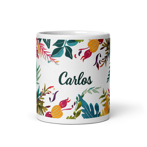 Carlos Exclusive Name Art Piece Home Office Work Coffee Mug Mexican Spanish Pride Gift Cup One-Of-A-Kind Calligraphy White Glossy Mug | C4 Mexicada