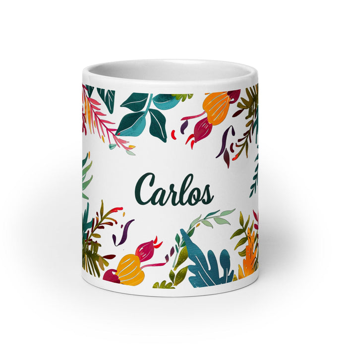 Carlos Exclusive Name Art Piece Home Office Work Coffee Mug Mexican Spanish Pride Gift Cup One-Of-A-Kind Calligraphy White Glossy Mug | C4 Mexicada