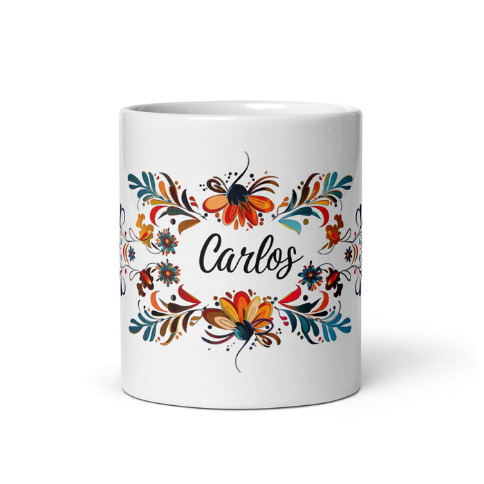 Carlos Exclusive Name Art Piece Home Office Work Coffee Mug Mexican Spanish Pride Gift Cup One-Of-A-Kind Calligraphy White Glossy Mug | C5 Mexicada