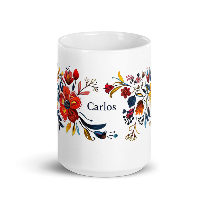 Carlos Exclusive Name Art Piece Home Office Work Coffee Mug Mexican Spanish Pride Gift Cup One-Of-A-Kind Calligraphy White Glossy Mug | C6 Mexicada