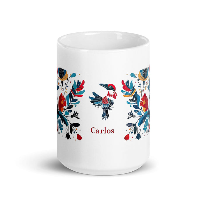 Carlos Exclusive Name Art Piece Home Office Work Coffee Mug Mexican Spanish Pride Gift Cup One-Of-A-Kind Calligraphy White Glossy Mug | C7 Mexicada