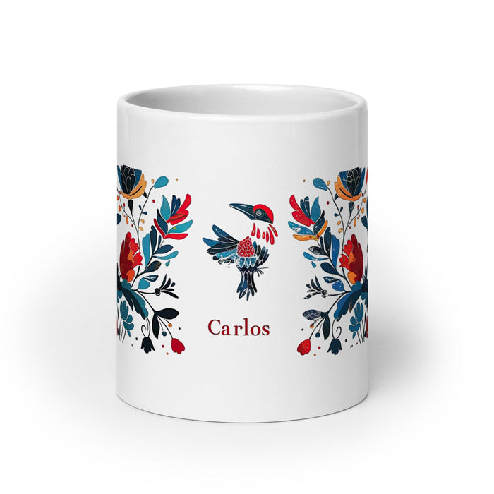 Carlos Exclusive Name Art Piece Home Office Work Coffee Mug Mexican Spanish Pride Gift Cup One-Of-A-Kind Calligraphy White Glossy Mug | C7 Mexicada