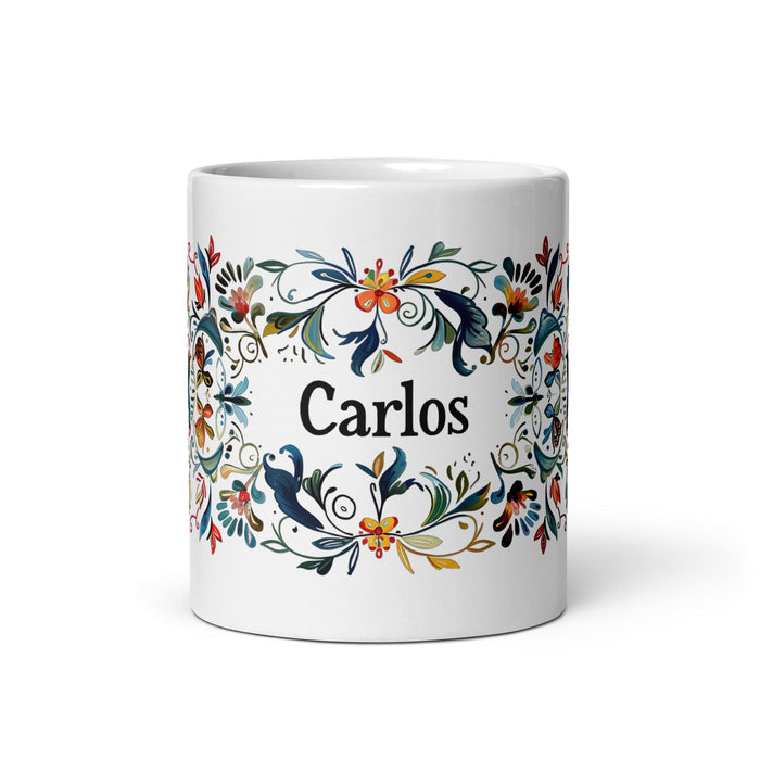 Carlos Exclusive Name Art Piece Home Office Work Coffee Mug Mexican Spanish Pride Gift Cup One-Of-A-Kind Calligraphy White Glossy Mug | C8 Mexicada