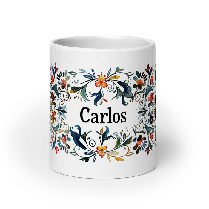 Carlos Exclusive Name Art Piece Home Office Work Coffee Mug Mexican Spanish Pride Gift Cup One-Of-A-Kind Calligraphy White Glossy Mug | C8 Mexicada