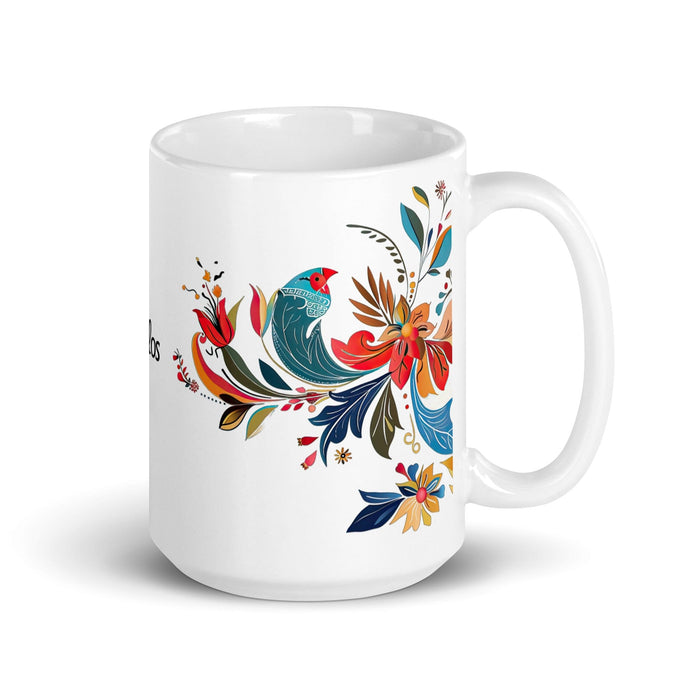 Carlos Exclusive Name Art Piece Home Office Work Coffee Mug Mexican Spanish Pride Gift Cup One-Of-A-Kind Calligraphy White Glossy Mug | C9 Mexicada 15 oz