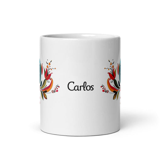 Carlos Exclusive Name Art Piece Home Office Work Coffee Mug Mexican Spanish Pride Gift Cup One-Of-A-Kind Calligraphy White Glossy Mug | C9 Mexicada