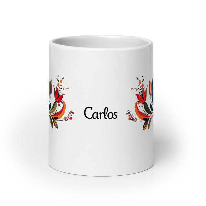 Carlos Exclusive Name Art Piece Home Office Work Coffee Mug Mexican Spanish Pride Gift Cup One-Of-A-Kind Calligraphy White Glossy Mug | C9 Mexicada