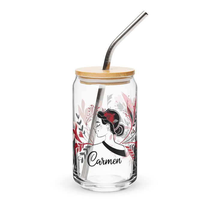 Carmen Exclusive Name Art Piece Can-Shaped Glass Home Office Work Mexican Spanish Pride Gift Cup One-Of-A-Kind Calligraphy Glass | C1 Mexicada 16 oz With Lid & Straw