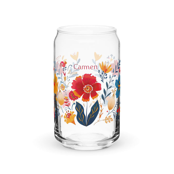 Carmen Exclusive Name Art Piece Can-Shaped Glass Home Office Work Mexican Spanish Pride Gift Cup One-Of-A-Kind Calligraphy Glass | C17 Mexicada 16 oz (No Lid No Straw)