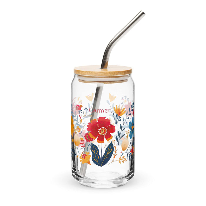 Carmen Exclusive Name Art Piece Can-Shaped Glass Home Office Work Mexican Spanish Pride Gift Cup One-Of-A-Kind Calligraphy Glass | C17 Mexicada 16 oz With Lid & Straw